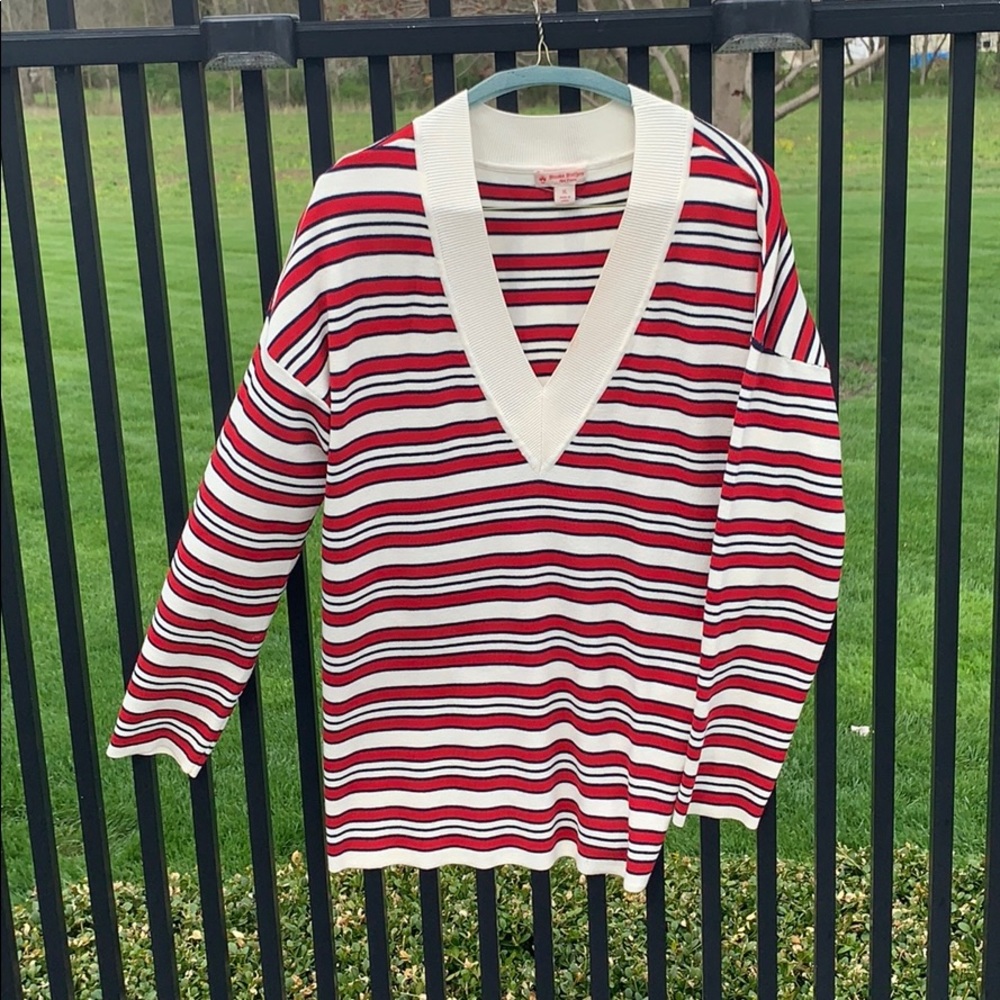 Brooks Brothers Striped V-Neck Oversized Sweater